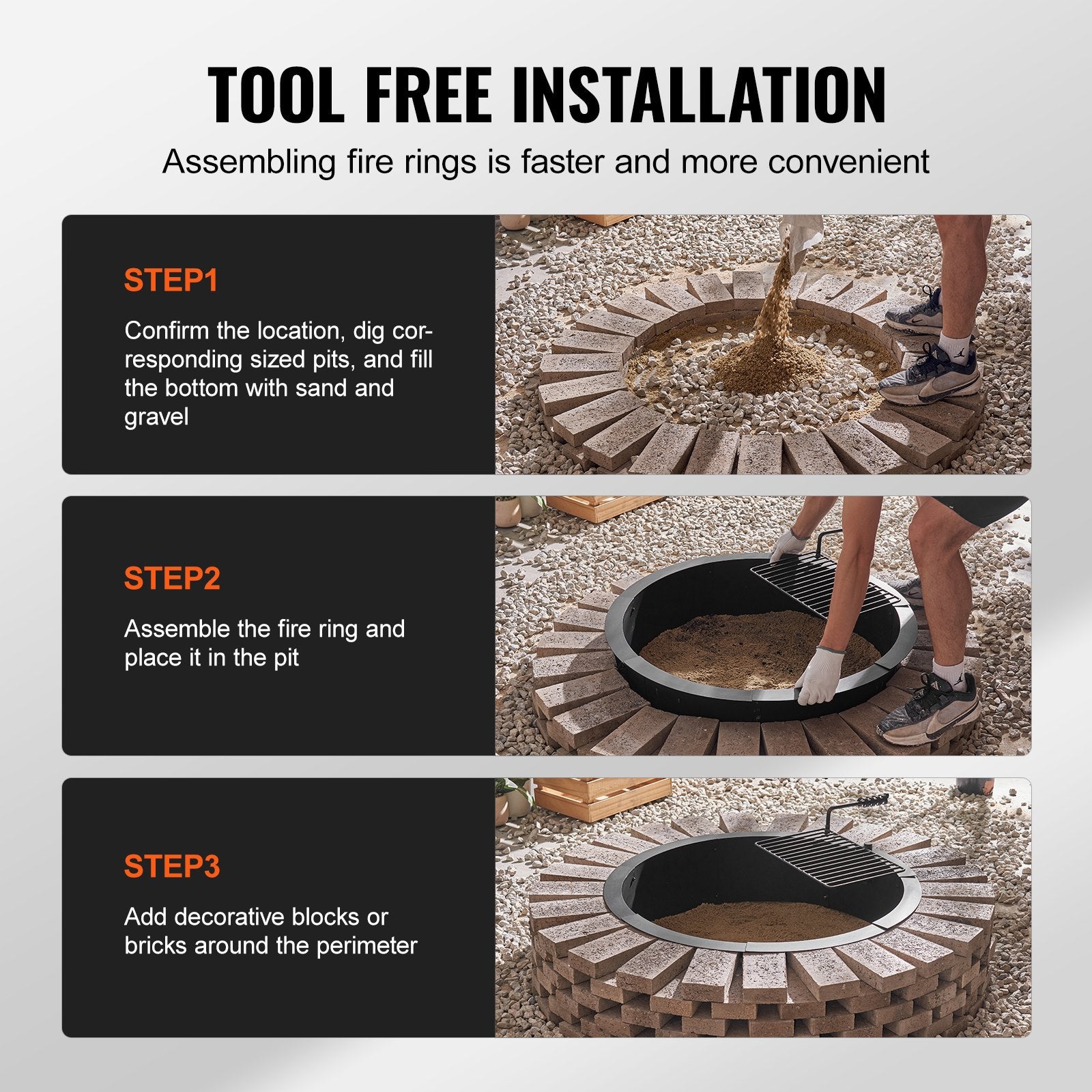 Pool Covers & Accessories: VEVOR Fire Pit Ring, Fire Pit Insert with Barbecue Fire Ring, 40-In Outer/36-In Inner Diameter, 8.5in Height, Carbon Steel Liner DIY Campfire Ring above/In-Ground, for Outdoor Camping, Bonfires