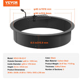 Pool Covers & Accessories: VEVOR Fire Pit Ring, Fire Pit Insert with Barbecue Fire Ring, 40-In Outer/36-In Inner Diameter, 8.5in Height, Carbon Steel Liner DIY Campfire Ring above/In-Ground, for Outdoor Camping, Bonfires