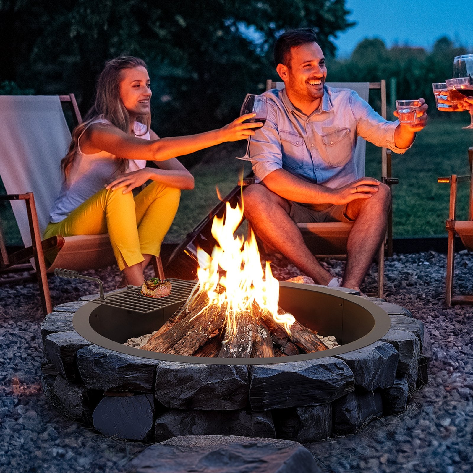 Pool Covers & Accessories: VEVOR Fire Pit Ring, Fire Pit Insert with Barbecue Fire Ring, 40-In Outer/36-In Inner Diameter, 8.5in Height, Carbon Steel Liner DIY Campfire Ring above/In-Ground, for Outdoor Camping, Bonfires