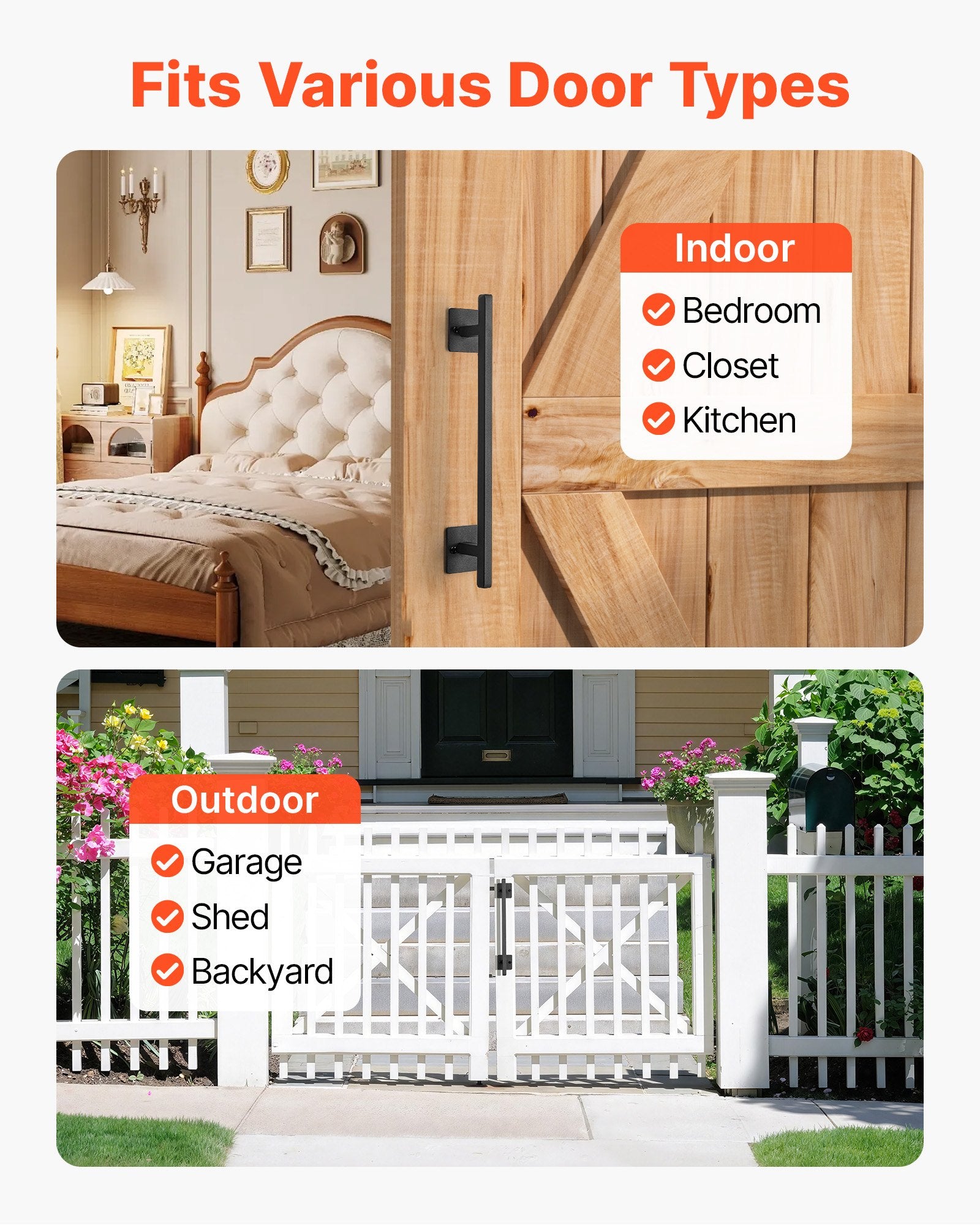 Fence & Gate Accessories: VEVOR Barn Door Handle, 320 mm Rustic Fence Gate Handle, Rust-Resistant Coating, Heavy Duty Carbon Steel Outdoor Gate Handles, Easy to Install, Metal Sliding Door Pulls for Garage Shed Closet Pantry
