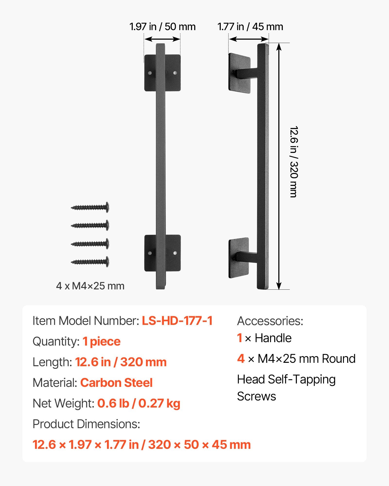Fence & Gate Accessories: VEVOR Barn Door Handle, 320 mm Rustic Fence Gate Handle, Rust-Resistant Coating, Heavy Duty Carbon Steel Outdoor Gate Handles, Easy to Install, Metal Sliding Door Pulls for Garage Shed Closet Pantry