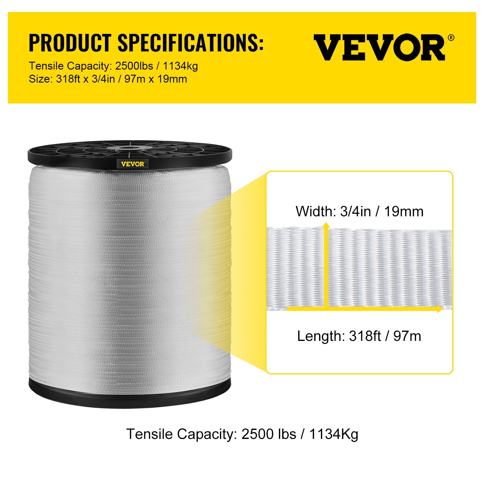 Automotive Repair & Speciality Tools: VEVOR 6000Lbs Polyester Pull Tape, 528\' x 1"" Flat Tape for Wire & Cable Conduit Work Variable Functions, Flat Rope for Pulling/Loading/Packing in Any Weather CONDITON