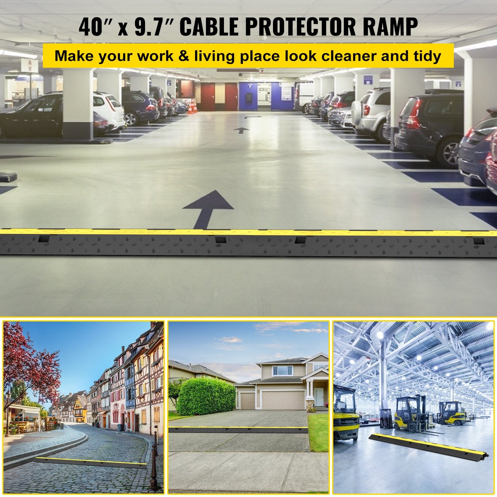 Automotive Repair & Speciality Tools: VEVOR Cable Protector Ramp, 5 Packs 2 Channels Speed Bump Hump, Rubber Modular Speed Bump Rated 11000 LBS Load Capacity, Protective Wire Cord Ramp Driveway Rubber Traffic Speed Bumps Cable Protector