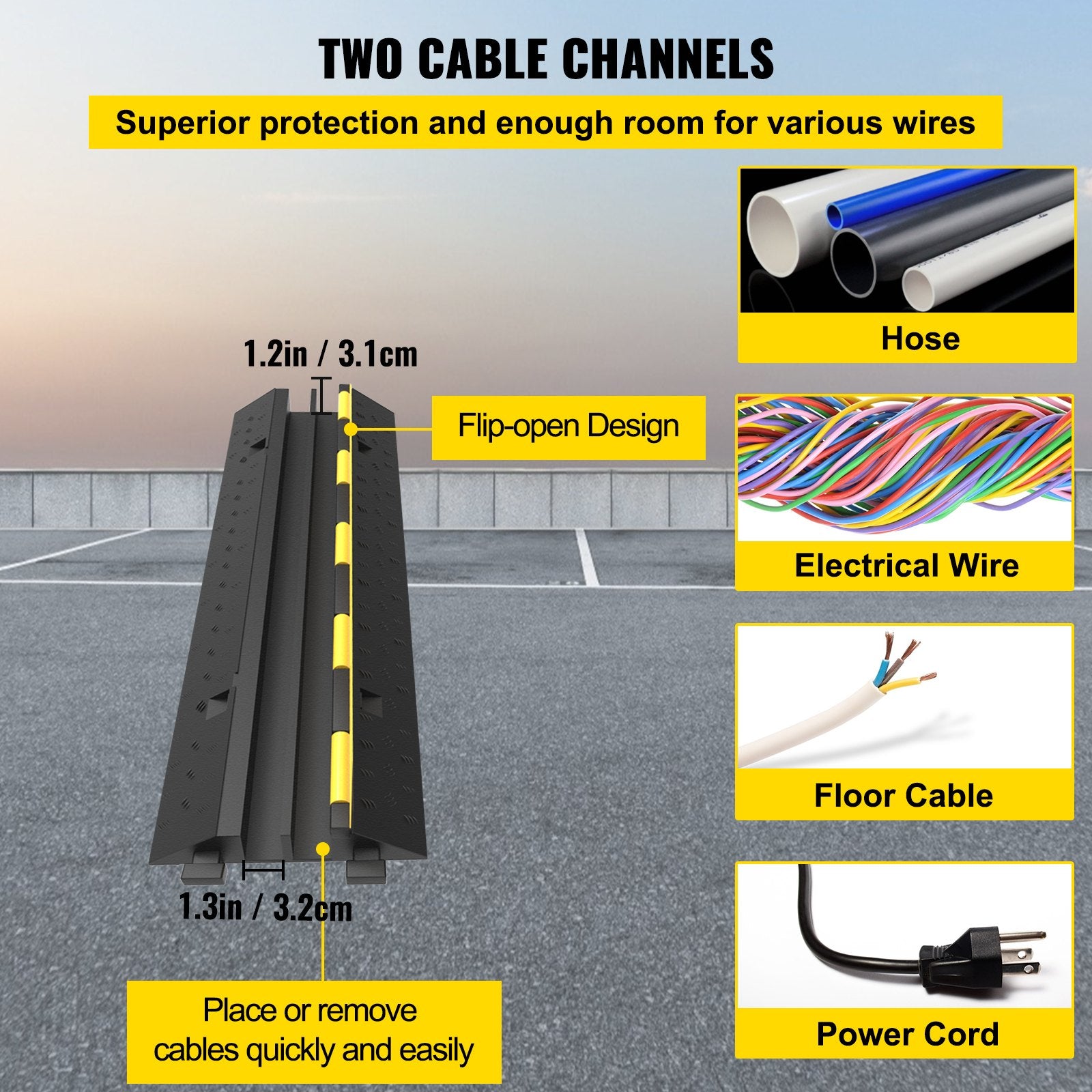Automotive Repair & Speciality Tools: VEVOR Cable Protector Ramp, 5 Packs 2 Channels Speed Bump Hump, Rubber Modular Speed Bump Rated 11000 LBS Load Capacity, Protective Wire Cord Ramp Driveway Rubber Traffic Speed Bumps Cable Protector