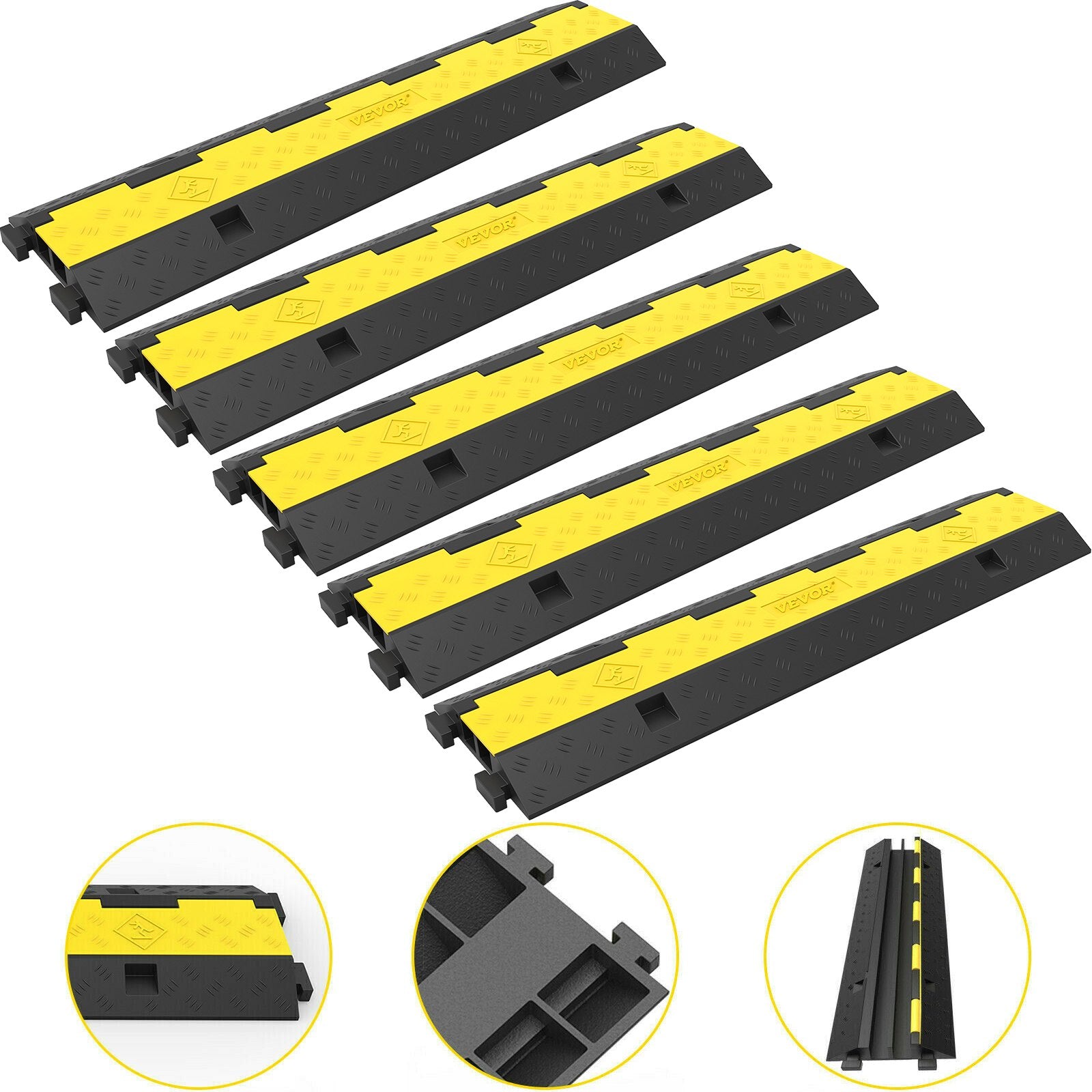 Automotive Repair & Speciality Tools: VEVOR Cable Protector Ramp, 5 Packs 2 Channels Speed Bump Hump, Rubber Modular Speed Bump Rated 11000 LBS Load Capacity, Protective Wire Cord Ramp Driveway Rubber Traffic Speed Bumps Cable Protector