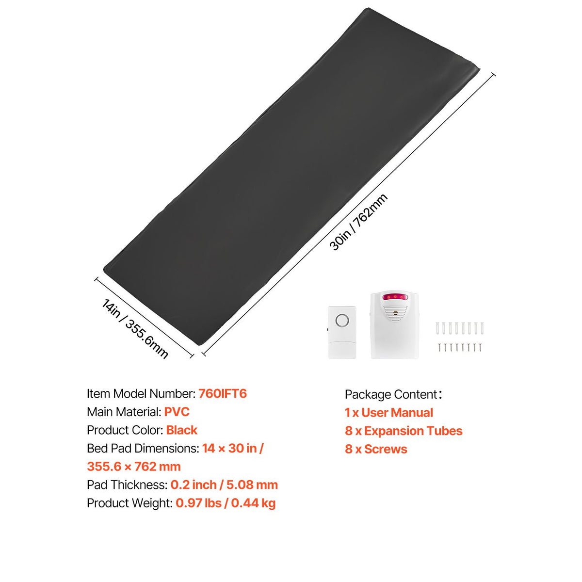 Bed Alarm System for Elderly Adults, 14 x 30-inch Wireless Bed Sensor Pad with Pager, Safety Bed Alarms and Fall Prevention Pad for Home, Hospital, Rehabilitation Center