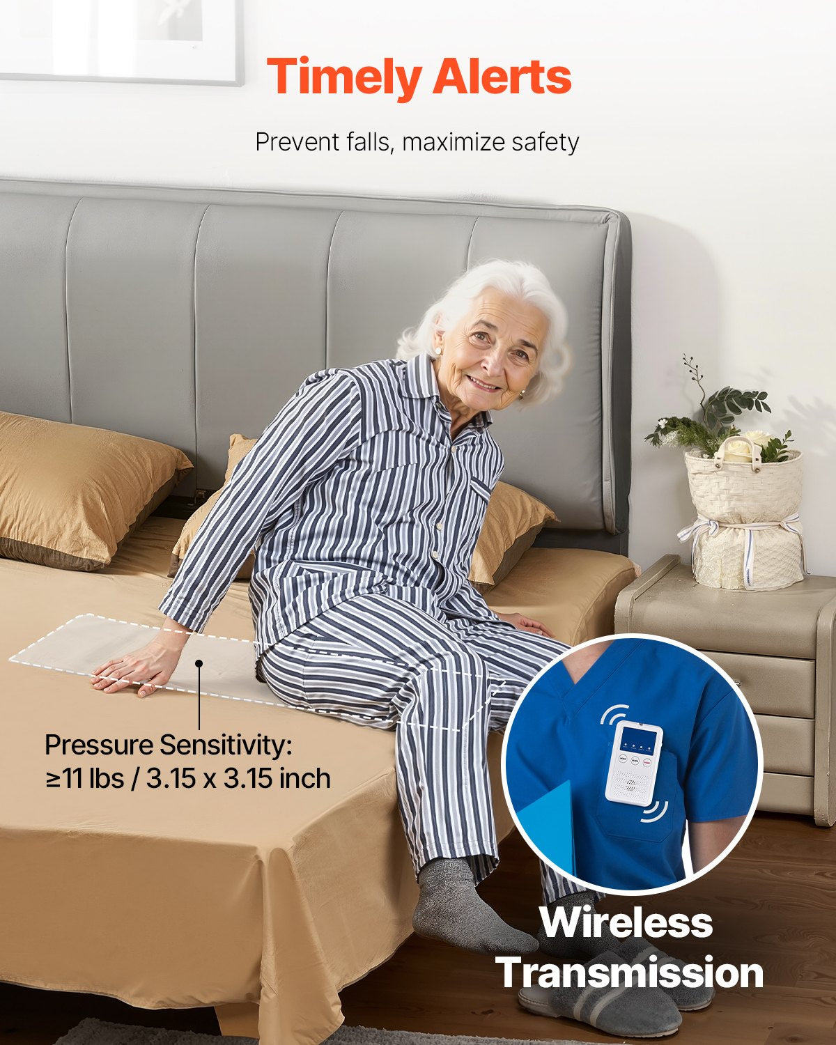 Automotive Repair & Speciality Tools: VEVOR Early Alert Bed Alarm System Wireless Bed Sensor Pad & Call Button Pager