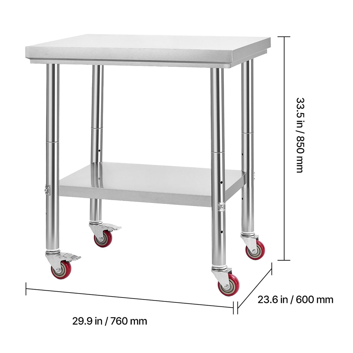 Stainless Steel Table, 60 x 76 cm Food Prep Worktable with Wheels, Kitchen Prep Table with Adjustable Undershelf Workstations for Commercial Kitchen, Restaurant, Hotel and Garage, Outdoor