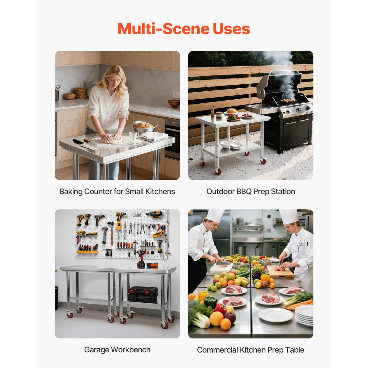 Stainless Steel Table, 60 x 90 cm Food Prep Worktable with Wheels, Kitchen Prep Table with Adjustable Undershelf Workstations for Commercial Kitchen, Restaurant, Hotel and Garage, Outdoor