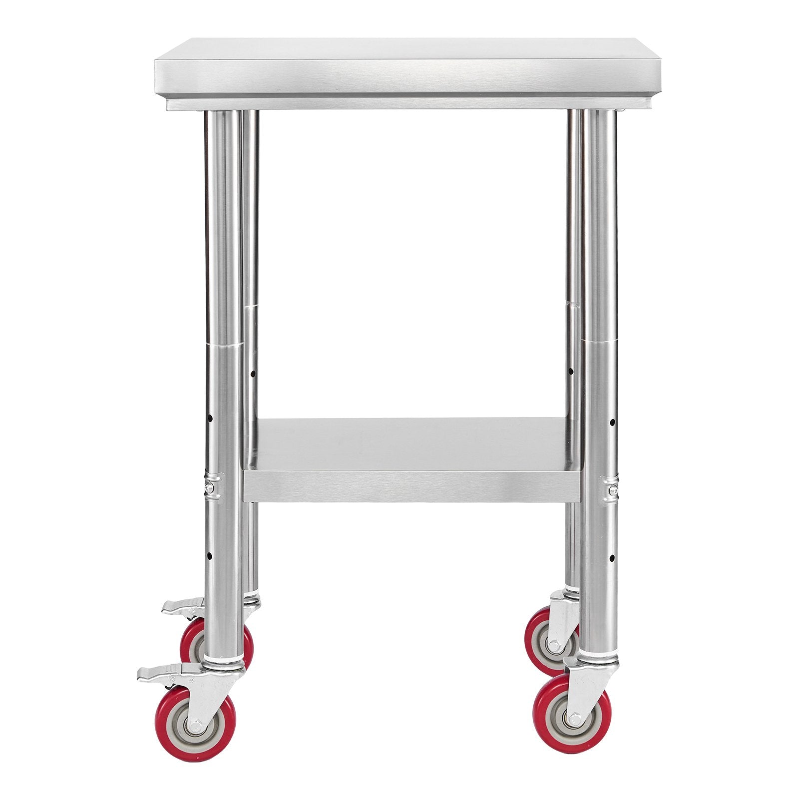 Stainless Steel Table, 61 x 45 cm Food Prep Worktable with Wheels, Kitchen Prep Table with Adjustable Undershelf Workstations for Commercial Kitchen, Restaurant, Hotel and Garage, Outdoor