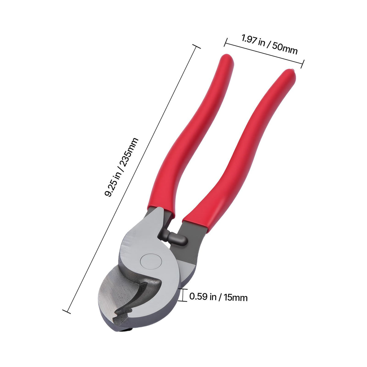 High Leverage Cable Cutter, 235 mm Compact, Forged Blades and PVC-Coated Handles, Heavy Duty Cable Cutting Pliers Tool for 4/0 AWG Aluminum, 2/0 AWG Soft Copper and 100-Pair 24AWG Comm Cable