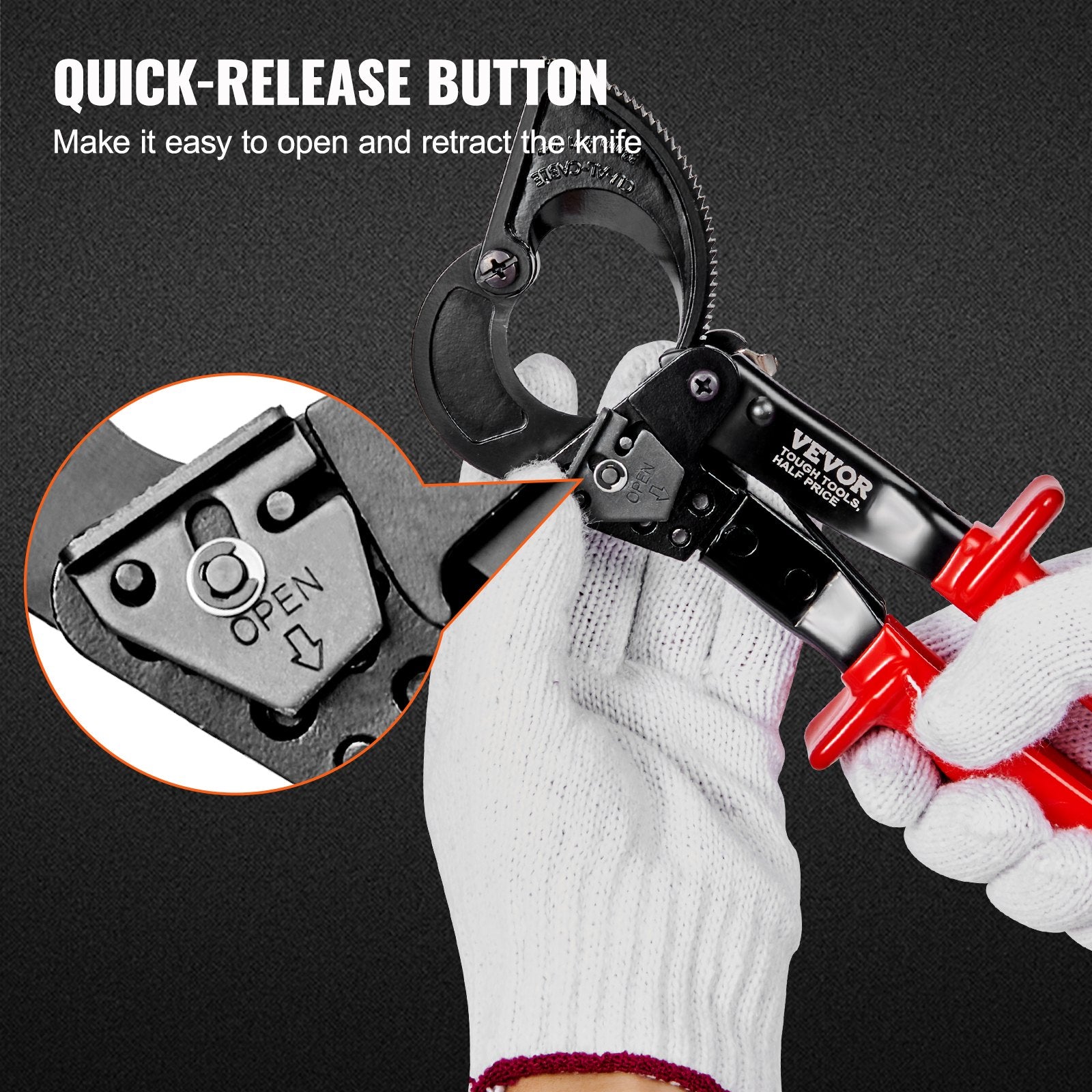 Cutters: VEVOR Ratcheting Cable Cutter, 250mm Ratchet Wire and Cable Cutter, Cut up to 240 mm², with Comfortable Grip Handles, Easy to Use Quick-Release Lever, Silicon-Manganese Spring Steel Blade