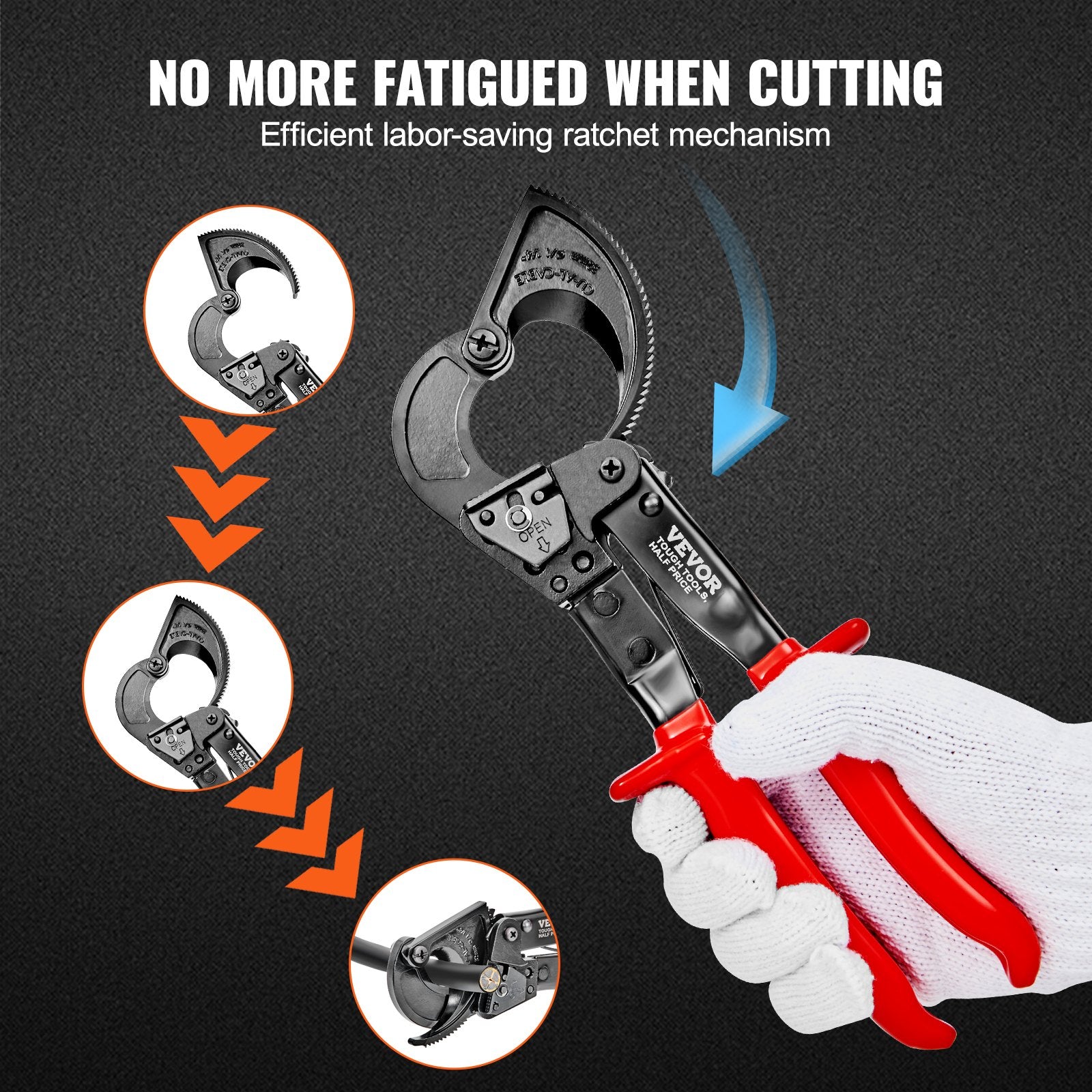 Cutters: VEVOR Ratcheting Cable Cutter, 250mm Ratchet Wire and Cable Cutter, Cut up to 240 mm², with Comfortable Grip Handles, Easy to Use Quick-Release Lever, Silicon-Manganese Spring Steel Blade