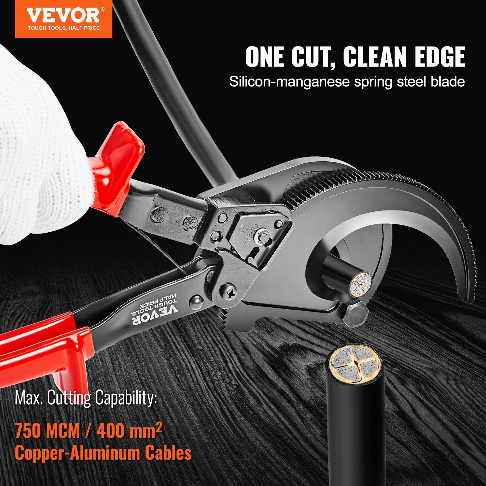 Cutters: VEVOR Ratcheting Cable Cutter, 280mm Ratchet Wire and Cable Cutter, Cut up to 400 mm², with Comfortable Grip Handles, Easy to Use Quick-Release Lever, Silicon-Manganese Spring Steel Blade