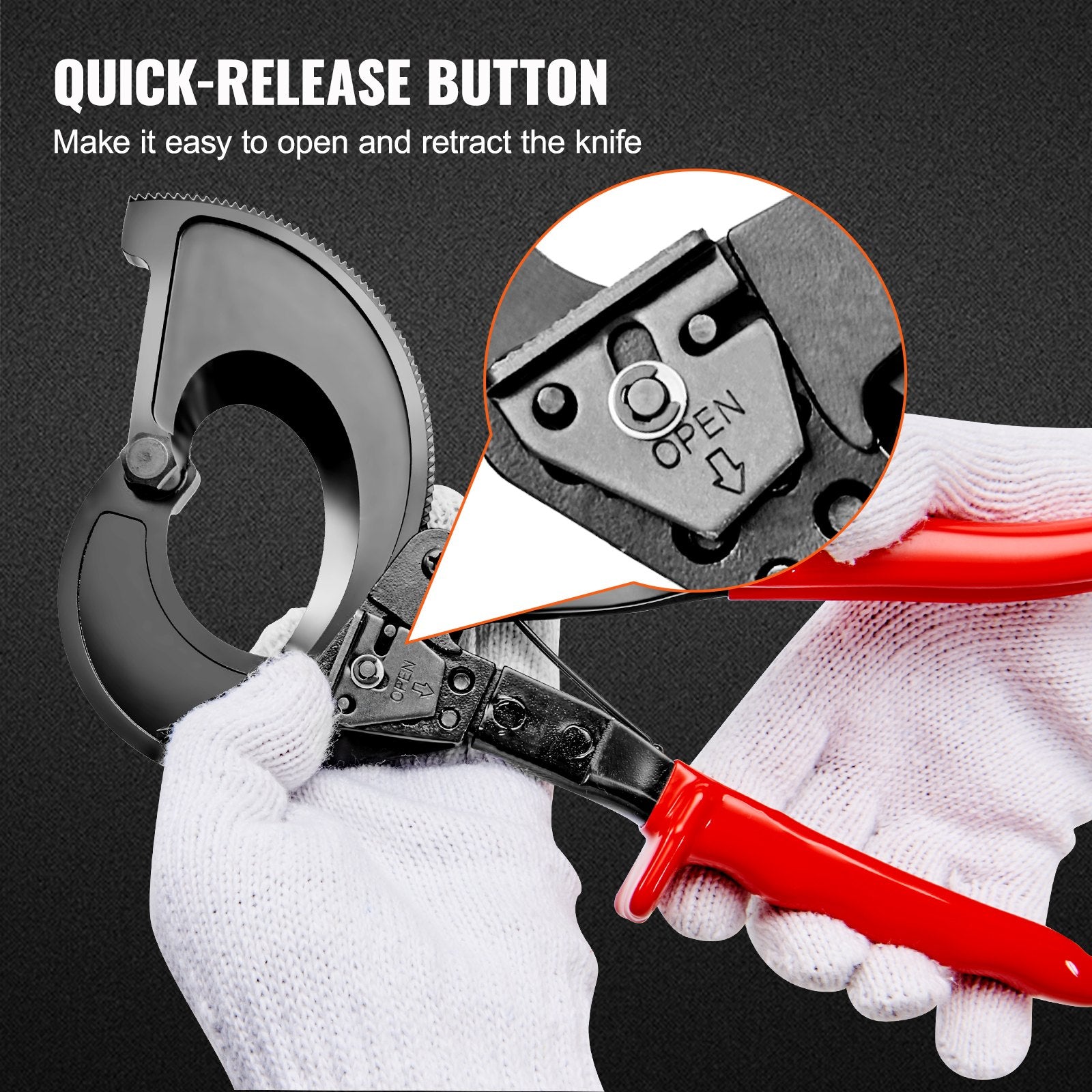 Cutters: VEVOR Ratcheting Cable Cutter, 280mm Ratchet Wire and Cable Cutter, Cut up to 400 mm², with Comfortable Grip Handles, Easy to Use Quick-Release Lever, Silicon-Manganese Spring Steel Blade