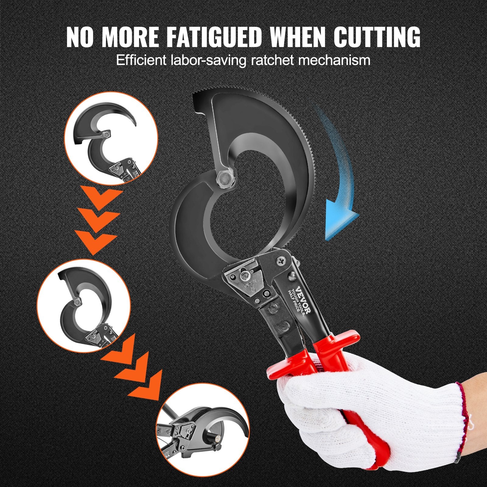 Cutters: VEVOR Ratcheting Cable Cutter, 280mm Ratchet Wire and Cable Cutter, Cut up to 400 mm², with Comfortable Grip Handles, Easy to Use Quick-Release Lever, Silicon-Manganese Spring Steel Blade