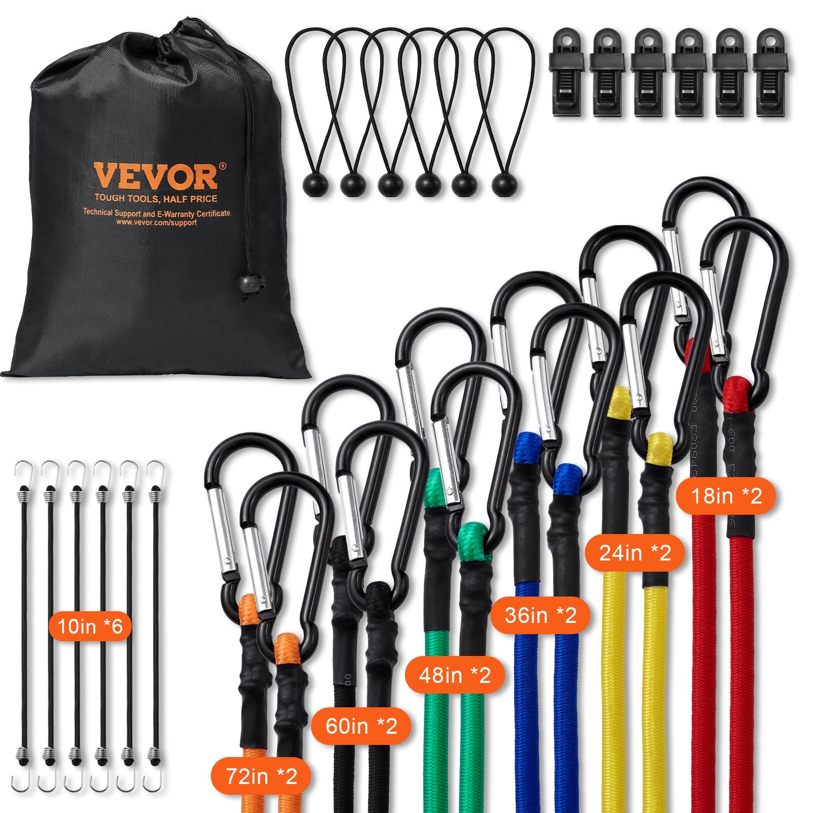Automotive Repair & Speciality Tools: VEVOR 30 Pcs Bungee Cords Set 8mm Heavy Duty Bungee Straps with Steel Carabiners