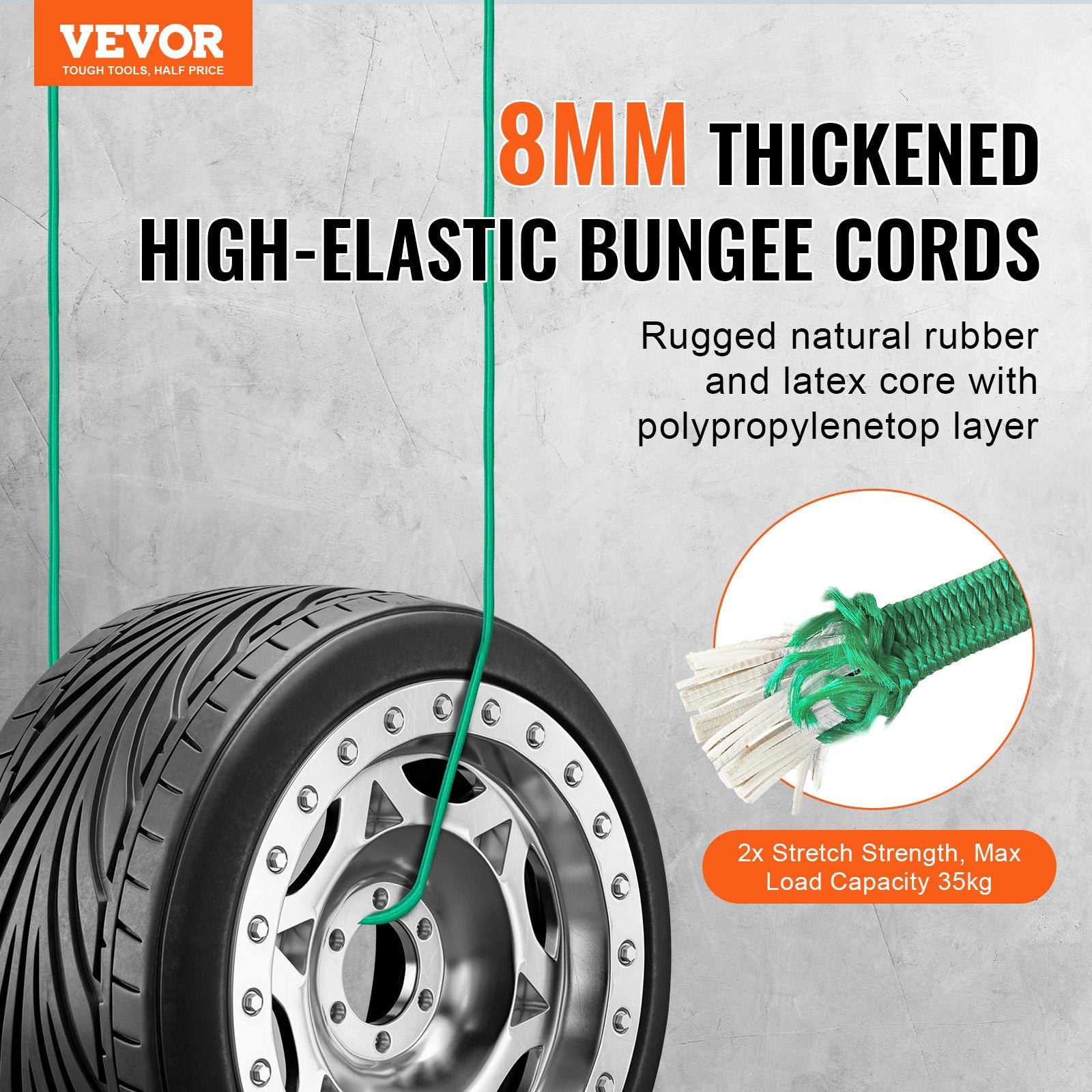 Automotive Repair & Speciality Tools: VEVOR 30 Pcs Bungee Cords Set 8mm Heavy Duty Bungee Straps with Steel Carabiners