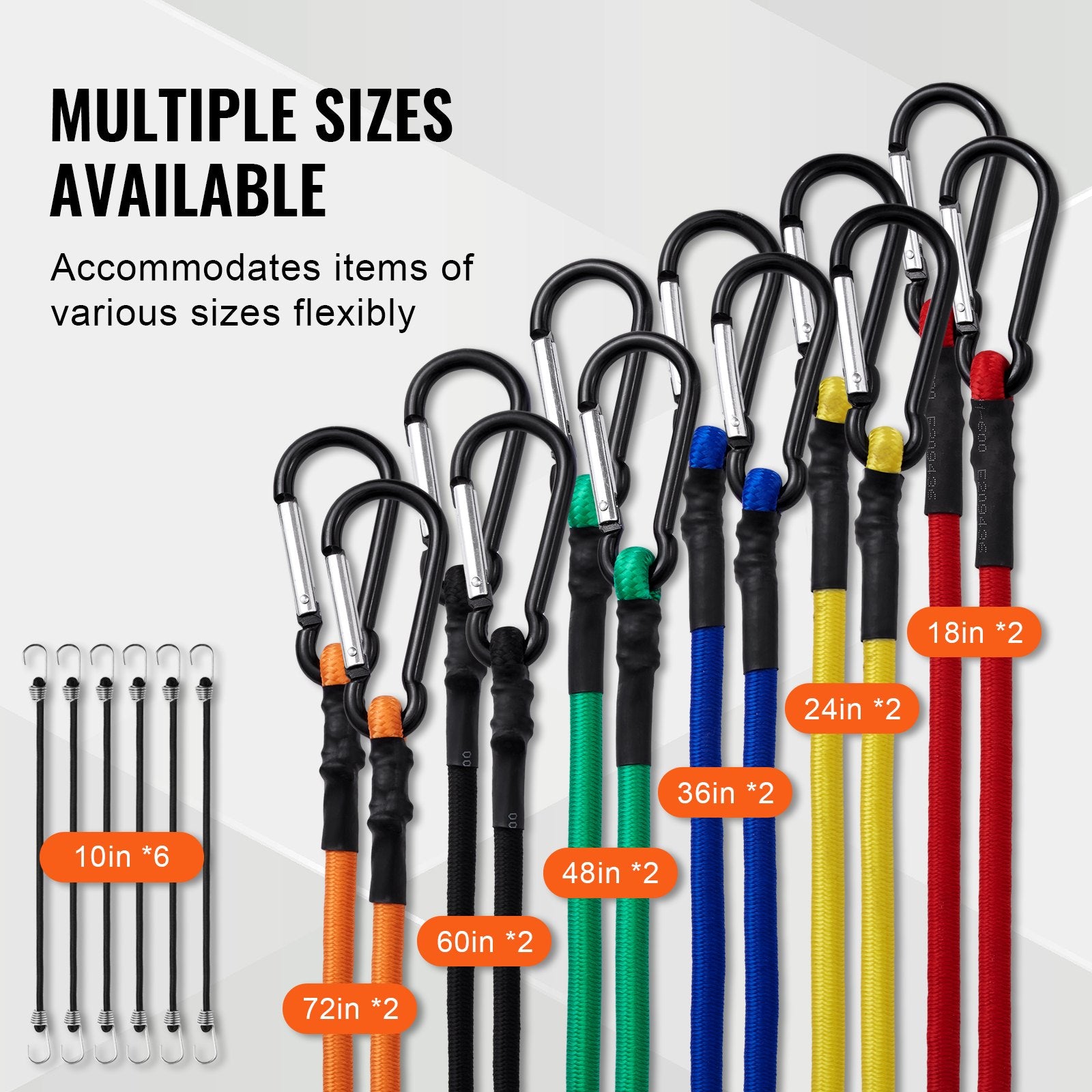 Automotive Repair & Speciality Tools: VEVOR 30 Pcs Bungee Cords Set 8mm Heavy Duty Bungee Straps with Steel Carabiners