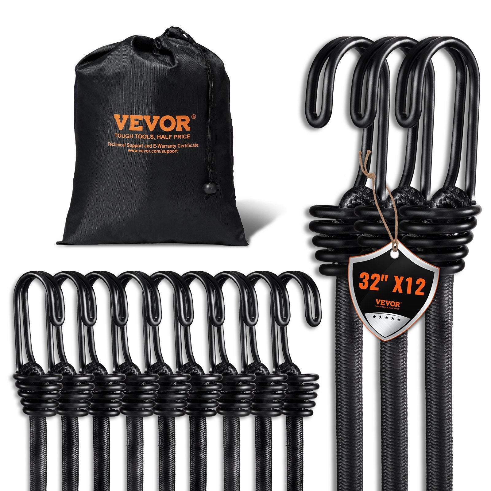 Automotive Repair & Speciality Tools: VEVOR 12 Pcs Bungee Cords with Hooks 32 In Heavy Duty Bungee Straps 8 mm Black