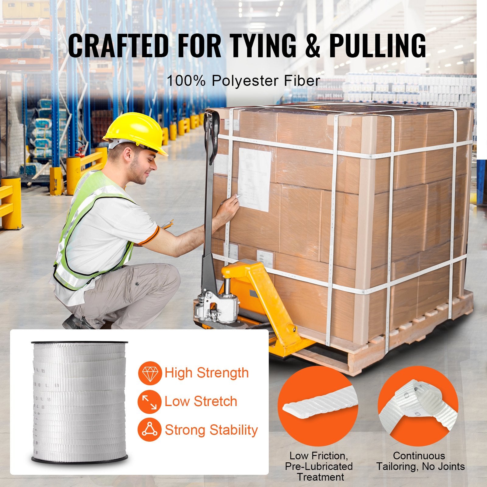 Tape & Dispensers: VEVOR Polyester Pull Tape, 1.9 cm x 80.8 m Mule Tape Flat Rope, 1134 kgf Tensile Capacity, Printed Webbing Cable Pulling Tape for Packaging, Gardening, Commercial Electrical, Conduit Work, White