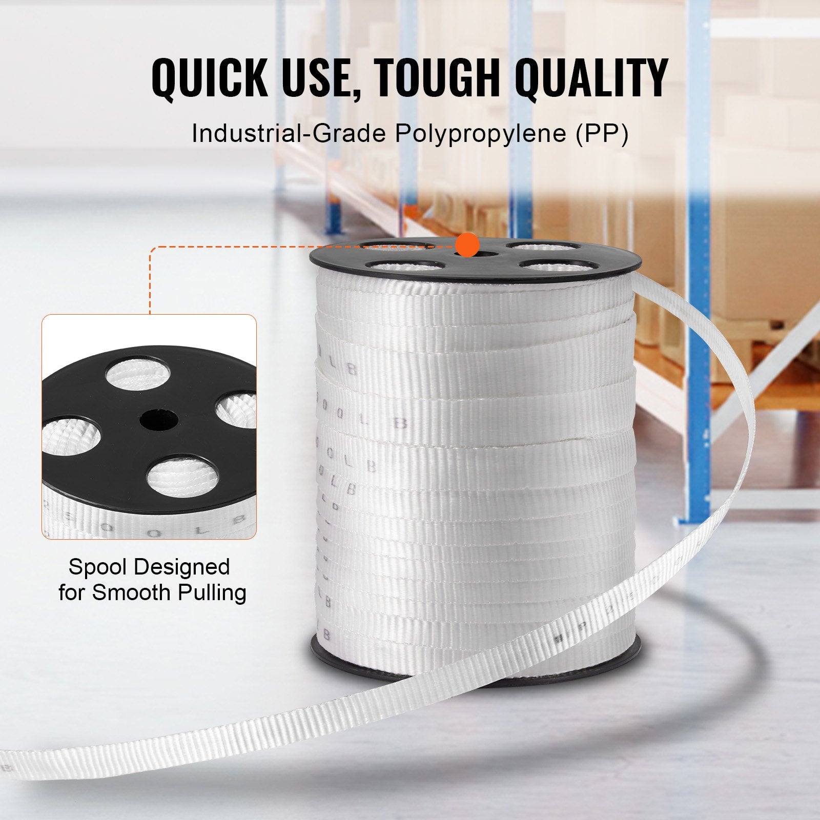 Tape & Dispensers: VEVOR Polyester Pull Tape, 1.9 cm x 80.8 m Mule Tape Flat Rope, 1134 kgf Tensile Capacity, Printed Webbing Cable Pulling Tape for Packaging, Gardening, Commercial Electrical, Conduit Work, White