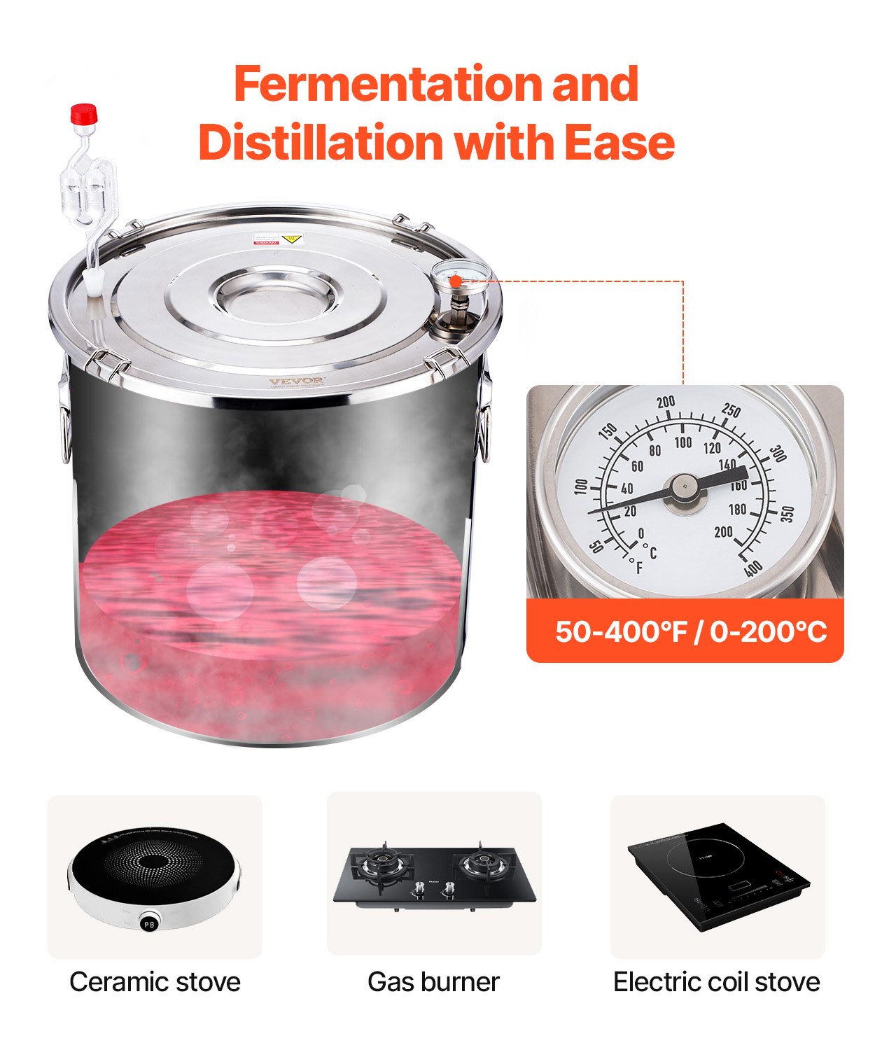 Distilling & Brewing: VEVOR Moonshine Still 13 Gal Water Alcohol Distiller Brewing Kit Stainless Steel