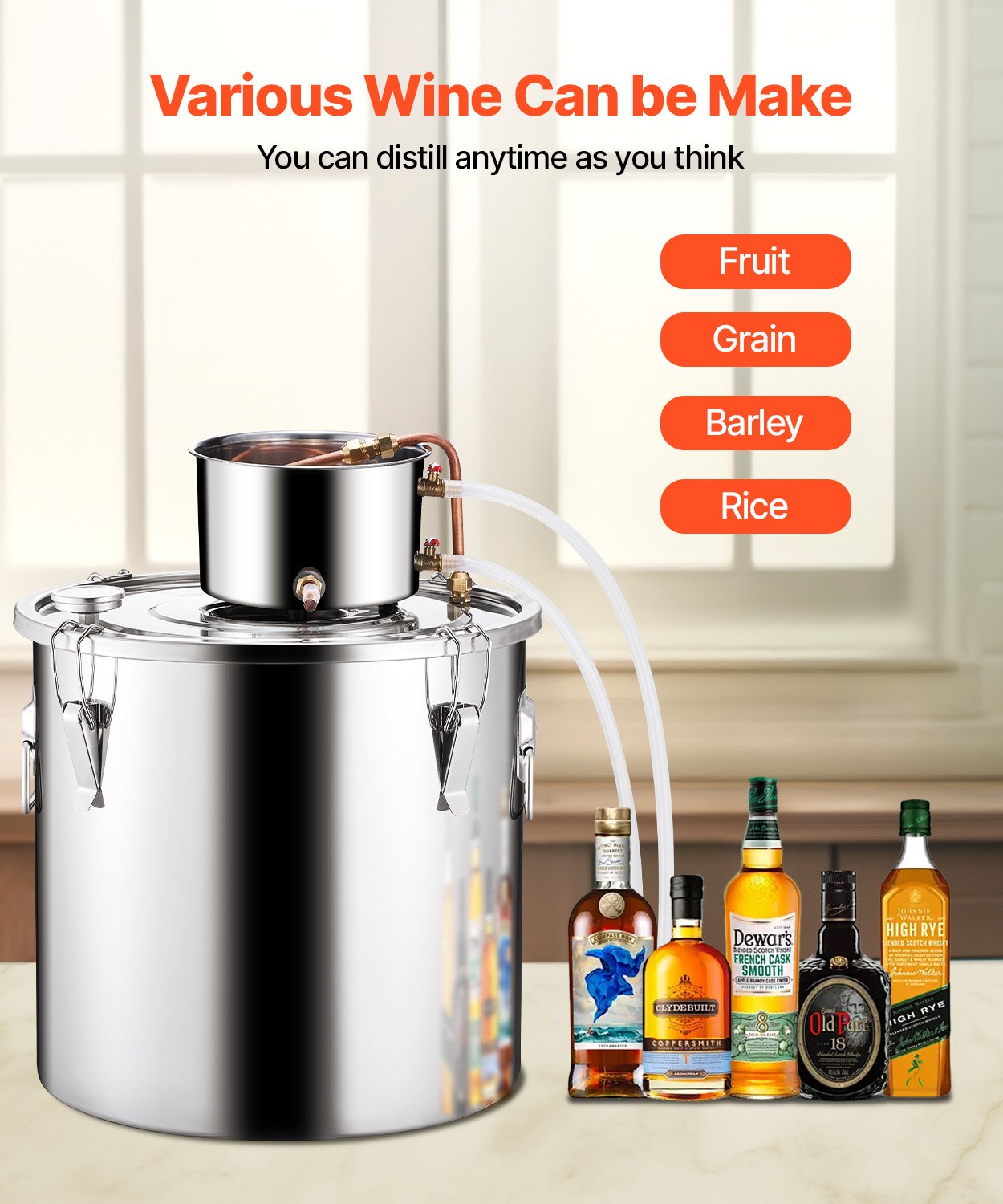 Distilling & Brewing: VEVOR Moonshine Still 13 Gal Water Alcohol Distiller Brewing Kit Stainless Steel