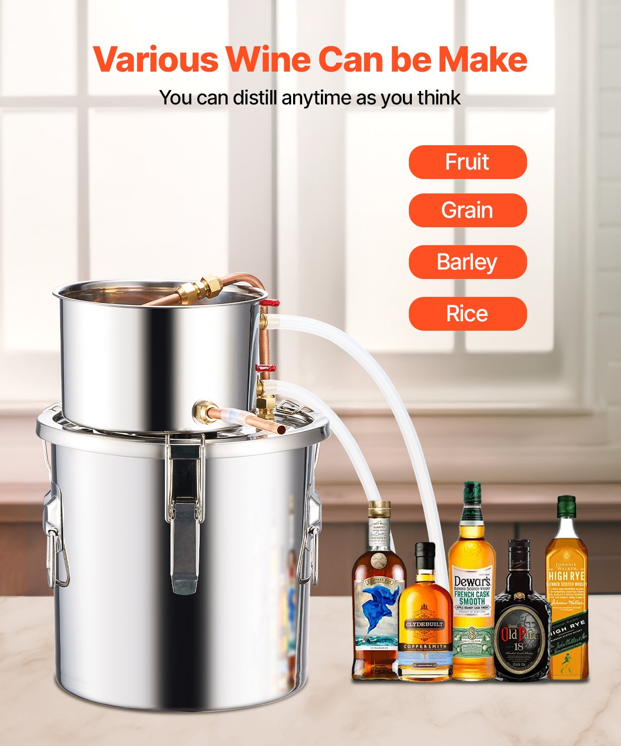 Distilling & Brewing: VEVOR Moonshine Still 3 Gal Water Alcohol Distiller Brewing Kit Stainless Steel