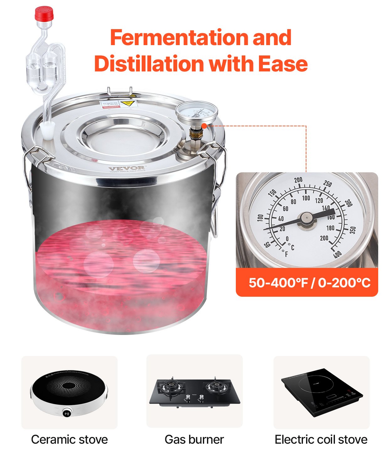 Distilling & Brewing: VEVOR Moonshine Still 3 Gal Water Alcohol Distiller Brewing Kit Stainless Steel