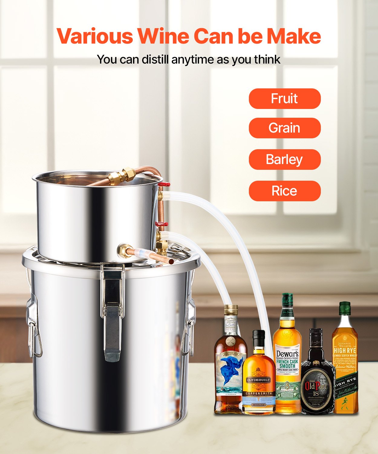 Distilling & Brewing: VEVOR Moonshine Still 3 Gal Water Alcohol Distiller Brewing Kit Stainless Steel