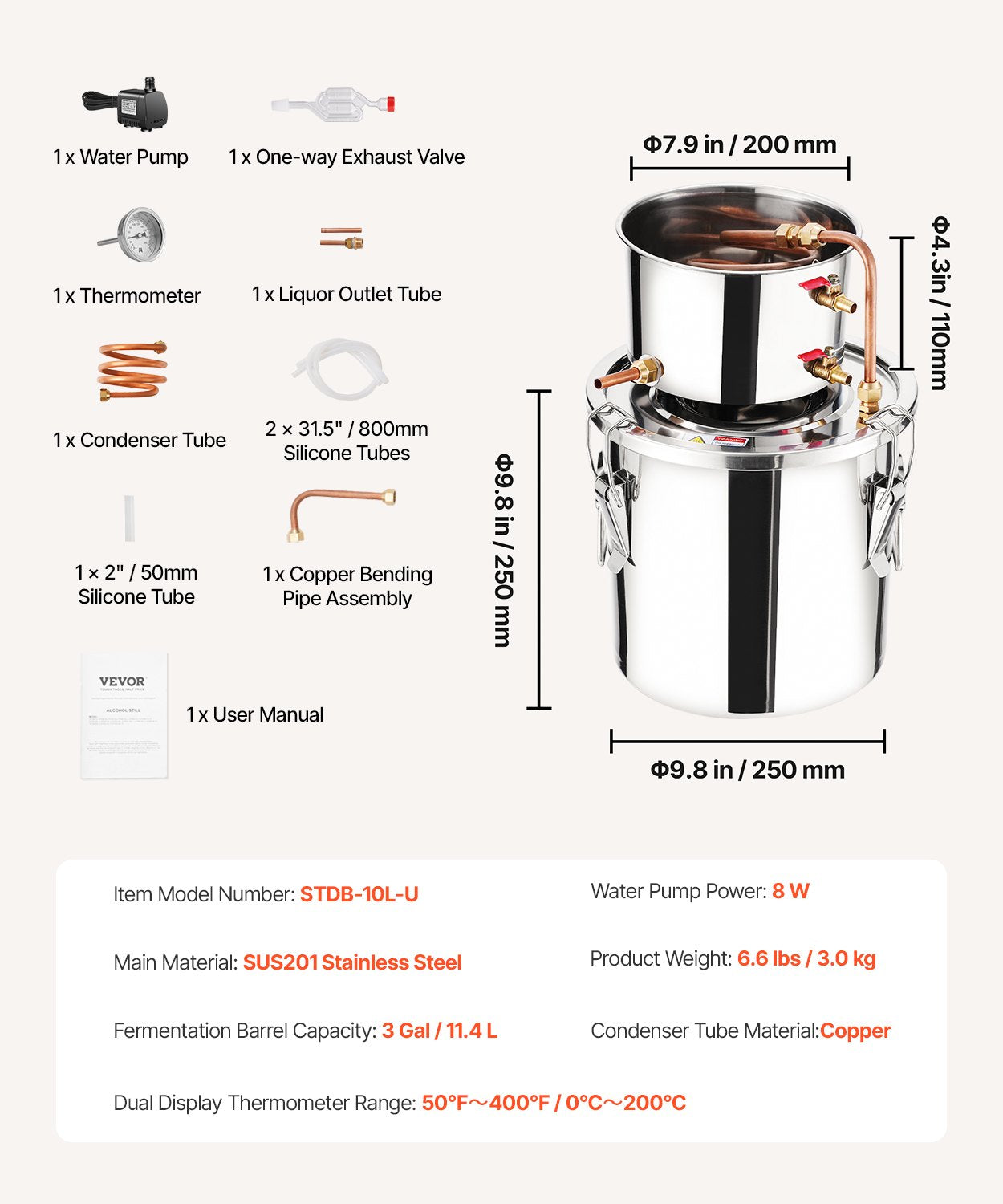 Distilling & Brewing: VEVOR Moonshine Still 3 Gal Water Alcohol Distiller Brewing Kit Stainless Steel