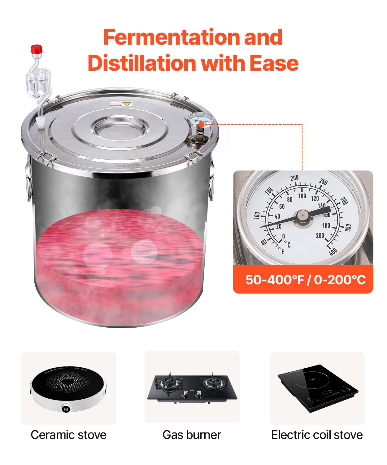 Distilling & Brewing: VEVOR Moonshine Still 5 Gal Water Alcohol Distiller Brewing Kit Stainless Steel