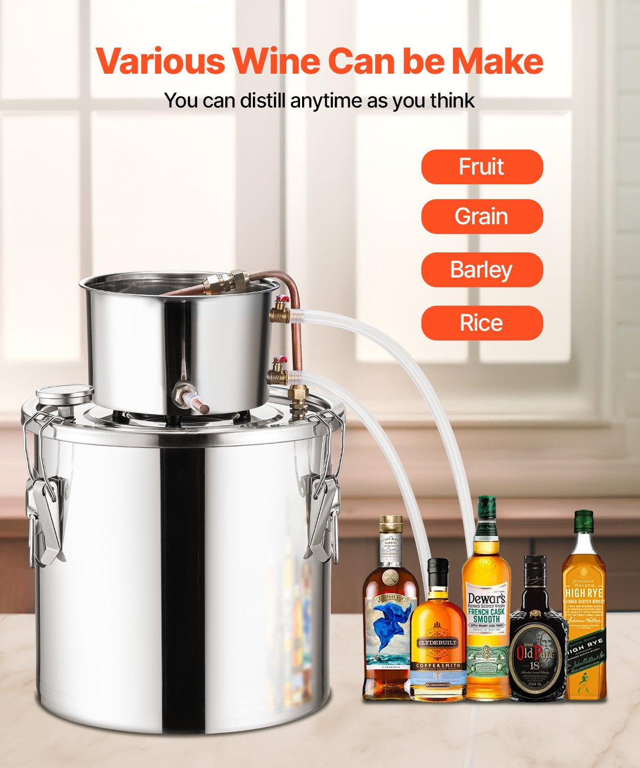 Distilling & Brewing: VEVOR Moonshine Still 5 Gal Water Alcohol Distiller Brewing Kit Stainless Steel