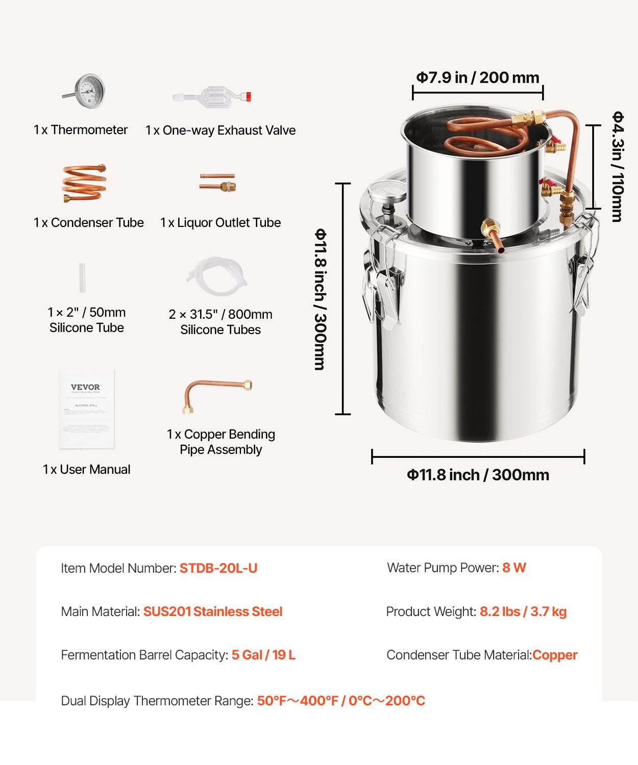 Distilling & Brewing: VEVOR Moonshine Still 5 Gal Water Alcohol Distiller Brewing Kit Stainless Steel