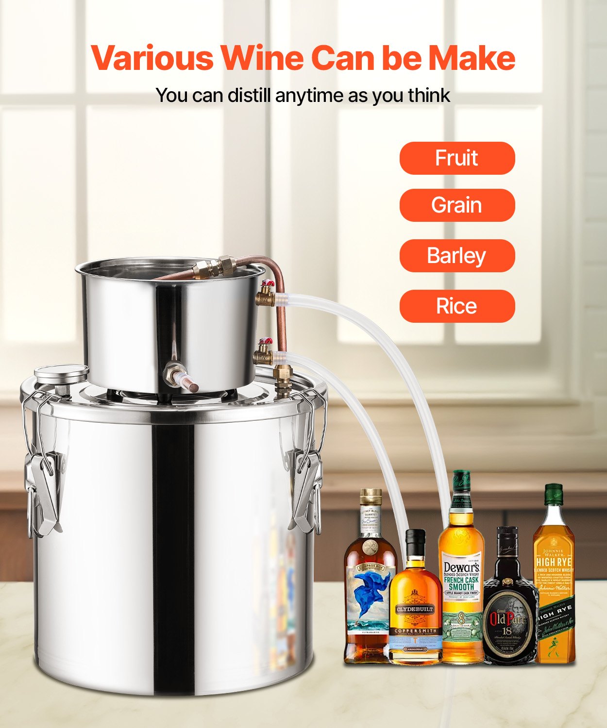 Distilling & Brewing: VEVOR Moonshine Still 5 Gal Water Alcohol Distiller Brewing Kit Stainless Steel