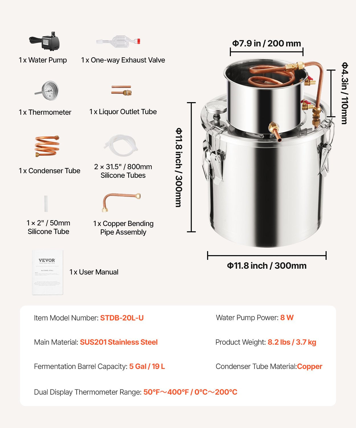 Distilling & Brewing: VEVOR Moonshine Still 5 Gal Water Alcohol Distiller Brewing Kit Stainless Steel