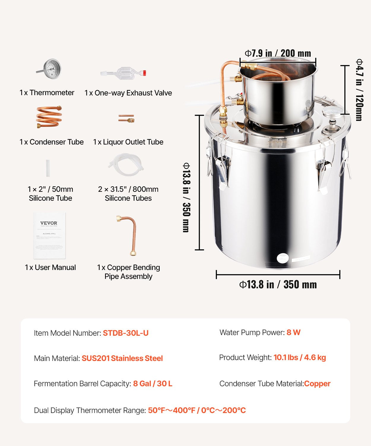 Distilling & Brewing: VEVOR Moonshine Still 8 Gal Water Alcohol Distiller Brewing Kit Stainless Steel