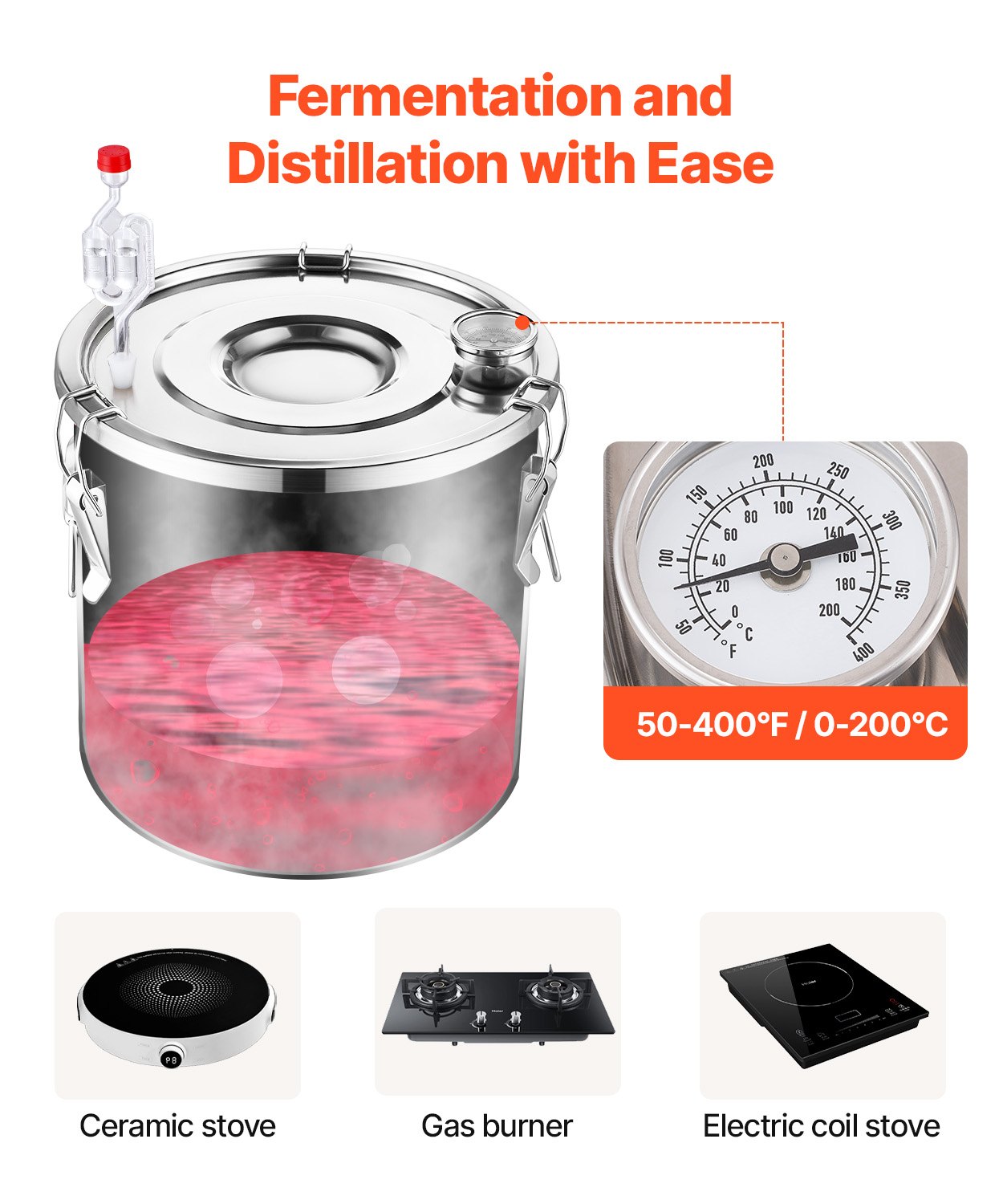 Distilling & Brewing: VEVOR Moonshine Still 8 Gal Water Alcohol Distiller Brewing Kit Stainless Steel