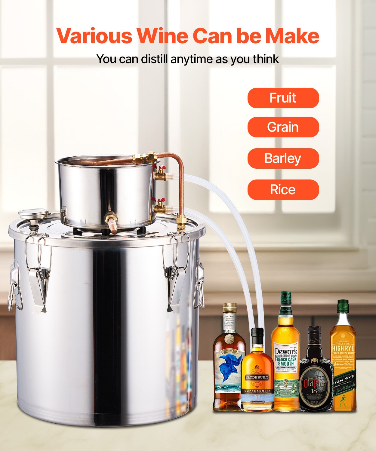Distilling & Brewing: VEVOR Moonshine Still 8 Gal Water Alcohol Distiller Brewing Kit Stainless Steel
