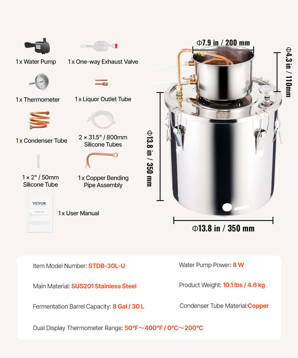 Distilling & Brewing: VEVOR Moonshine Still 8 Gal Water Alcohol Distiller Brewing Kit Stainless Steel