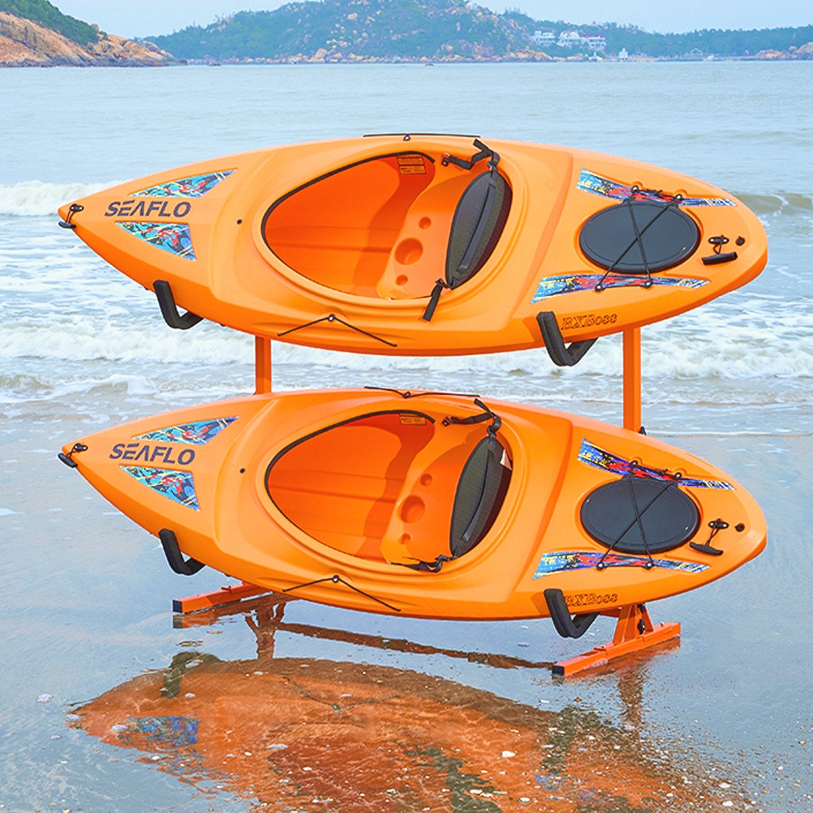 Freestanding Kayak Storage Rack, Kayak Stand for 2 Kayak Canoe Paddleboard, Heavy-duty Steel Kayak Hanger Holder with Padded Arms and Adjustable Width, 79.5kg Max Load, for Indoor Outdoor Garage