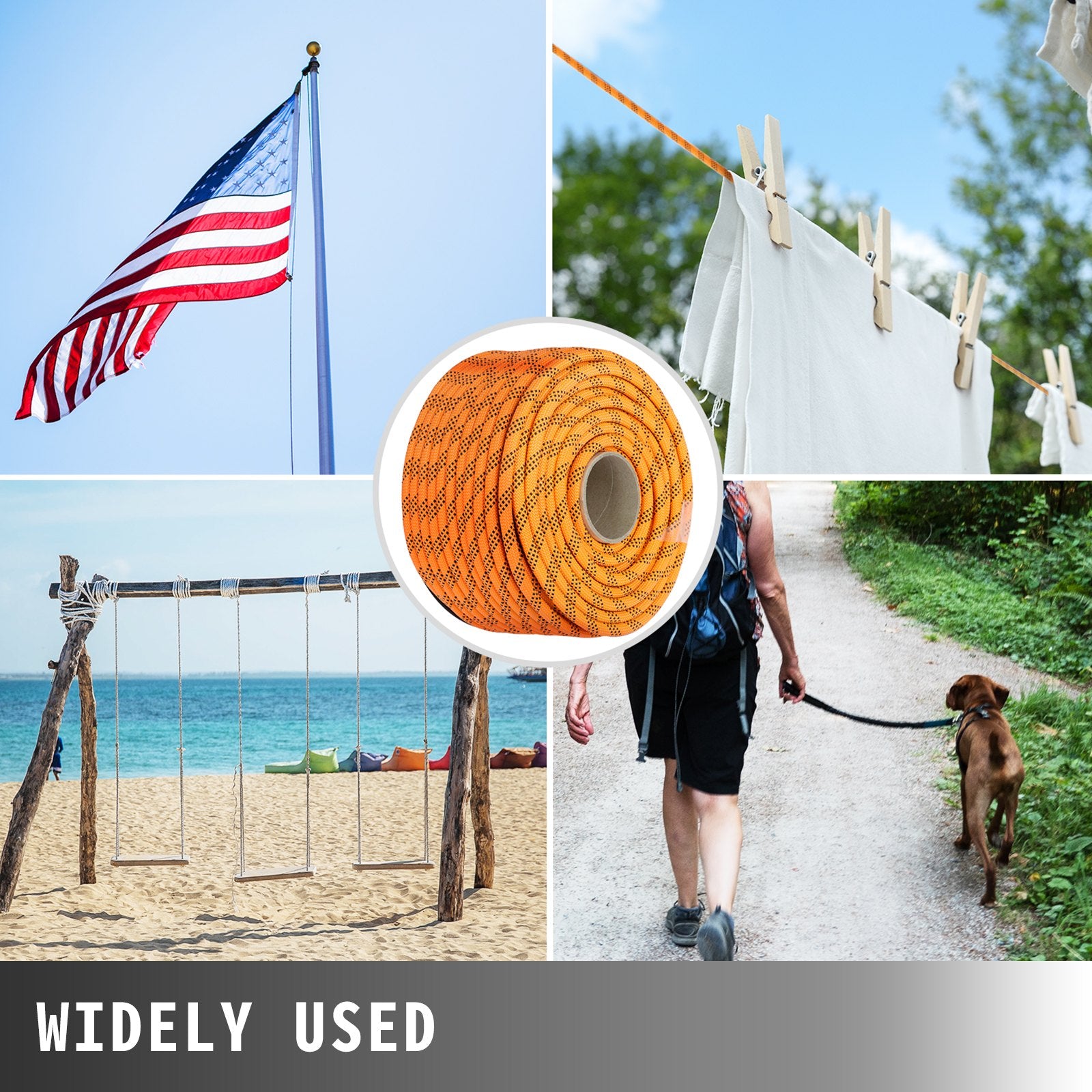 Umbrellas & Sunshades: VEVOR 1.43cm Double Braid Polyester Rope 6096cm Nylon Pulling Rope 498.95kg High Force Polyester Load Sailing Rope(1.43cm-6096cm)