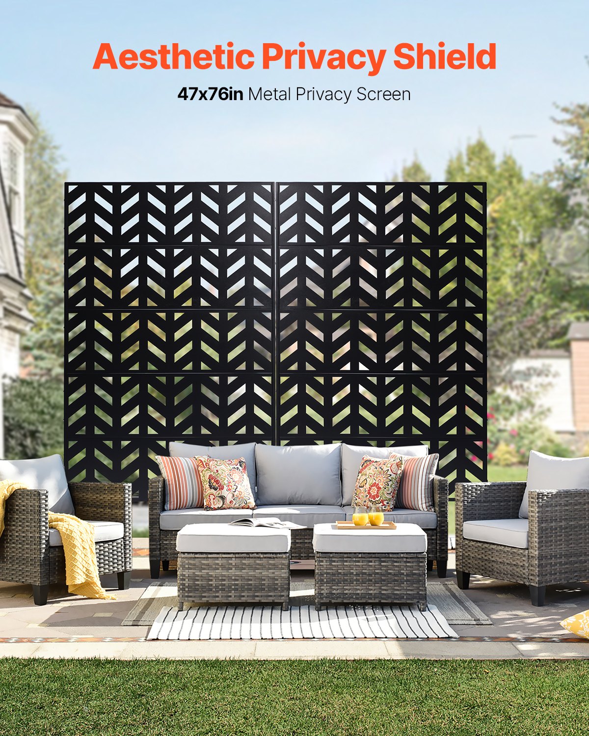 Canopies & Gazebos: VEVOR Metal Privacy Screen, 47" W x 72" H, Outdoor Privacy Screens 5-Panel, Freestanding Outdoor Divider with Stand, Decorative Garden Steel Privacy Fence for Balcony Patio Indoor Room Black