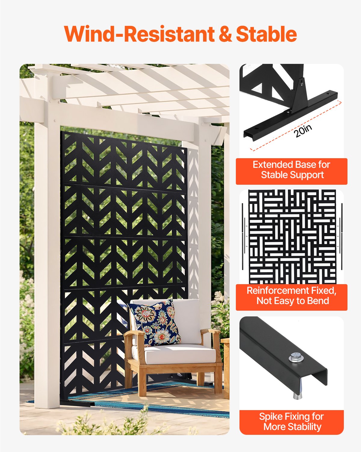 Canopies & Gazebos: VEVOR Metal Privacy Screen, 47" W x 72" H, Outdoor Privacy Screens 5-Panel, Freestanding Outdoor Divider with Stand, Decorative Garden Steel Privacy Fence for Balcony Patio Indoor Room Black