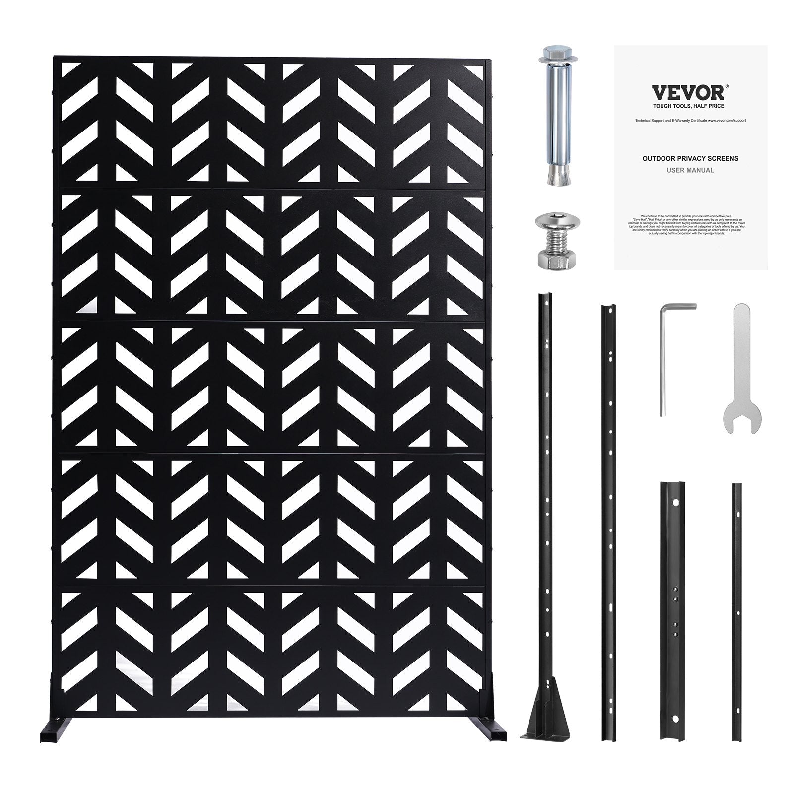Canopies & Gazebos: VEVOR Metal Privacy Screen, 47" W x 72" H, Outdoor Privacy Screens 5-Panel, Freestanding Outdoor Divider with Stand, Decorative Garden Steel Privacy Fence for Balcony Patio Indoor Room Black