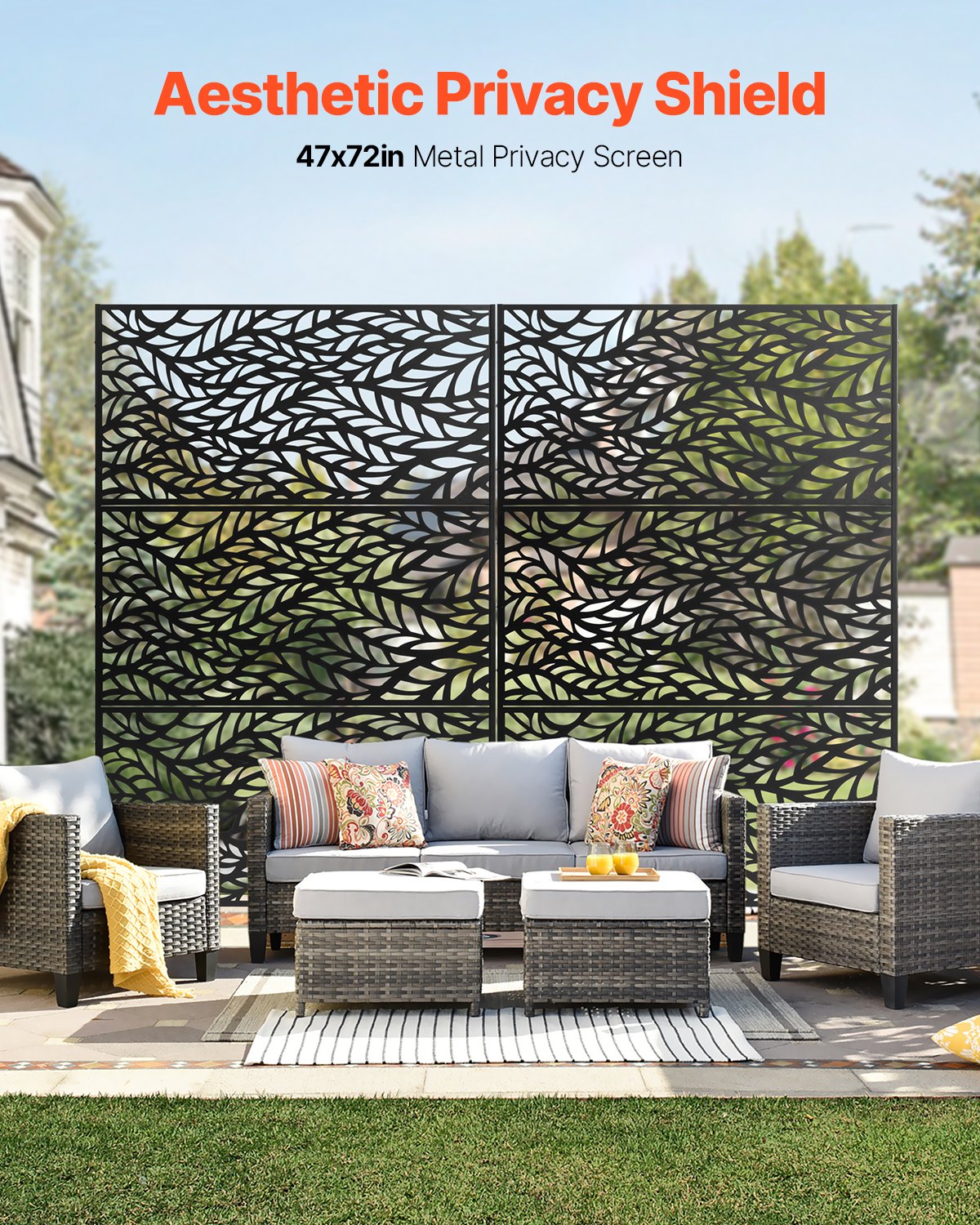 Canopies & Gazebos: VEVOR Metal Privacy Screen, 47" W x 72" H, Outdoor Privacy Screens & Panels, Freestanding Outdoor Divider with Stand, 3-Panel Decorative Garden Steel Privacy Fence for Balcony Patio Indoor Room Black
