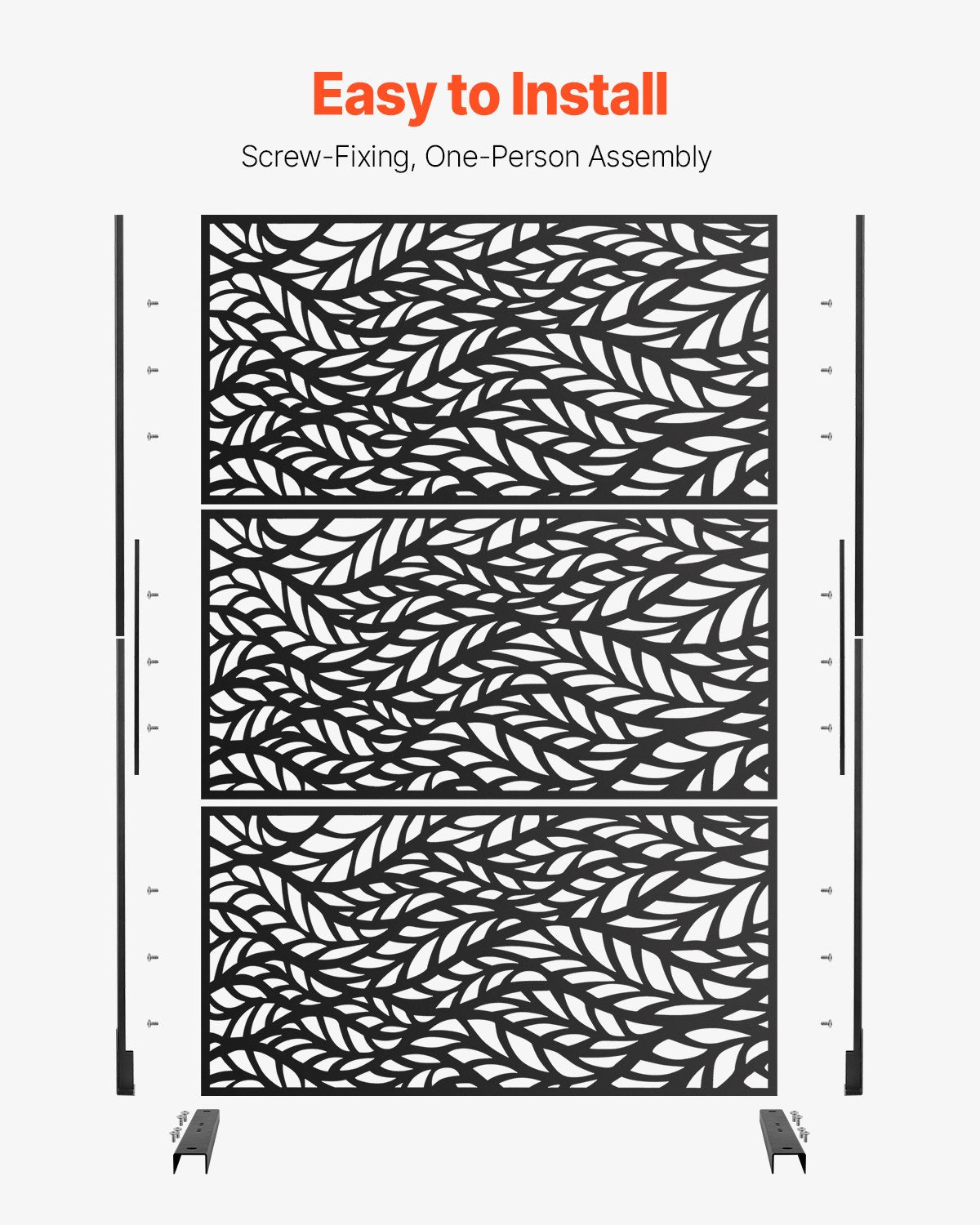 Canopies & Gazebos: VEVOR Metal Privacy Screen, 47" W x 72" H, Outdoor Privacy Screens & Panels, Freestanding Outdoor Divider with Stand, 3-Panel Decorative Garden Steel Privacy Fence for Balcony Patio Indoor Room Black