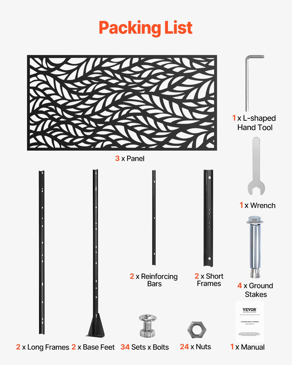 Canopies & Gazebos: VEVOR Metal Privacy Screen, 47" W x 72" H, Outdoor Privacy Screens & Panels, Freestanding Outdoor Divider with Stand, 3-Panel Decorative Garden Steel Privacy Fence for Balcony Patio Indoor Room Black