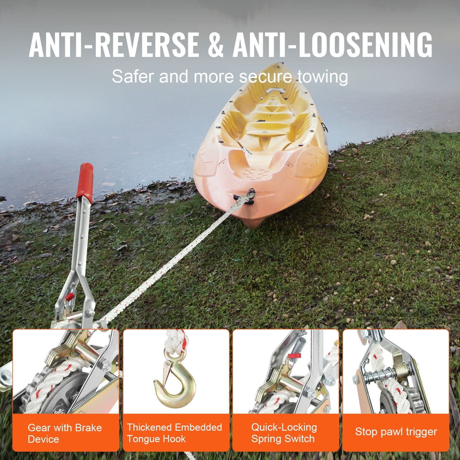 Chainsaws: VEVOR Rope Puller, 3/4 Ton Pulling Capacity, with 30.48 m of 15 mm dia. Rope, 2 Hook, Come Along Winch, Heavy Duty Ratchet Power Puller Tool for Moving Boats, Securing Items, Transporting Logs